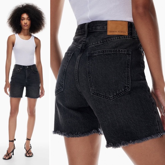 ARITZIA Denim Forum THE BOYFRIEND LOOSE MID THIGH SHORT 26 High Rise Gray Black - Picture 2 of 16